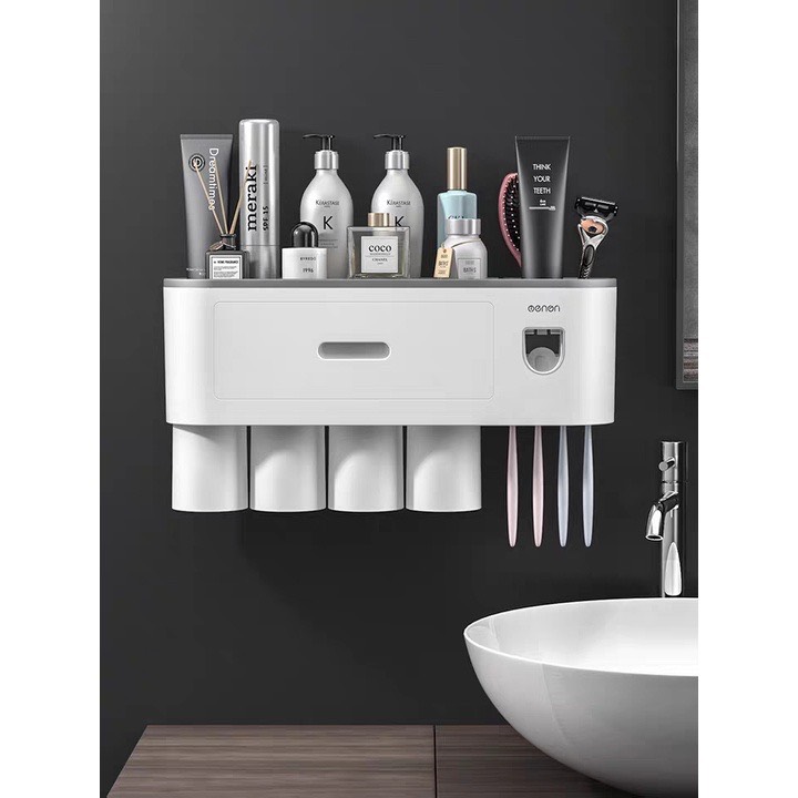 Bộ nhả kem đánh răng tự động kèm cốc từ tính kèm giá treo bàn chải OENON gắn tường sang trọng - giao ngẫu nhiên