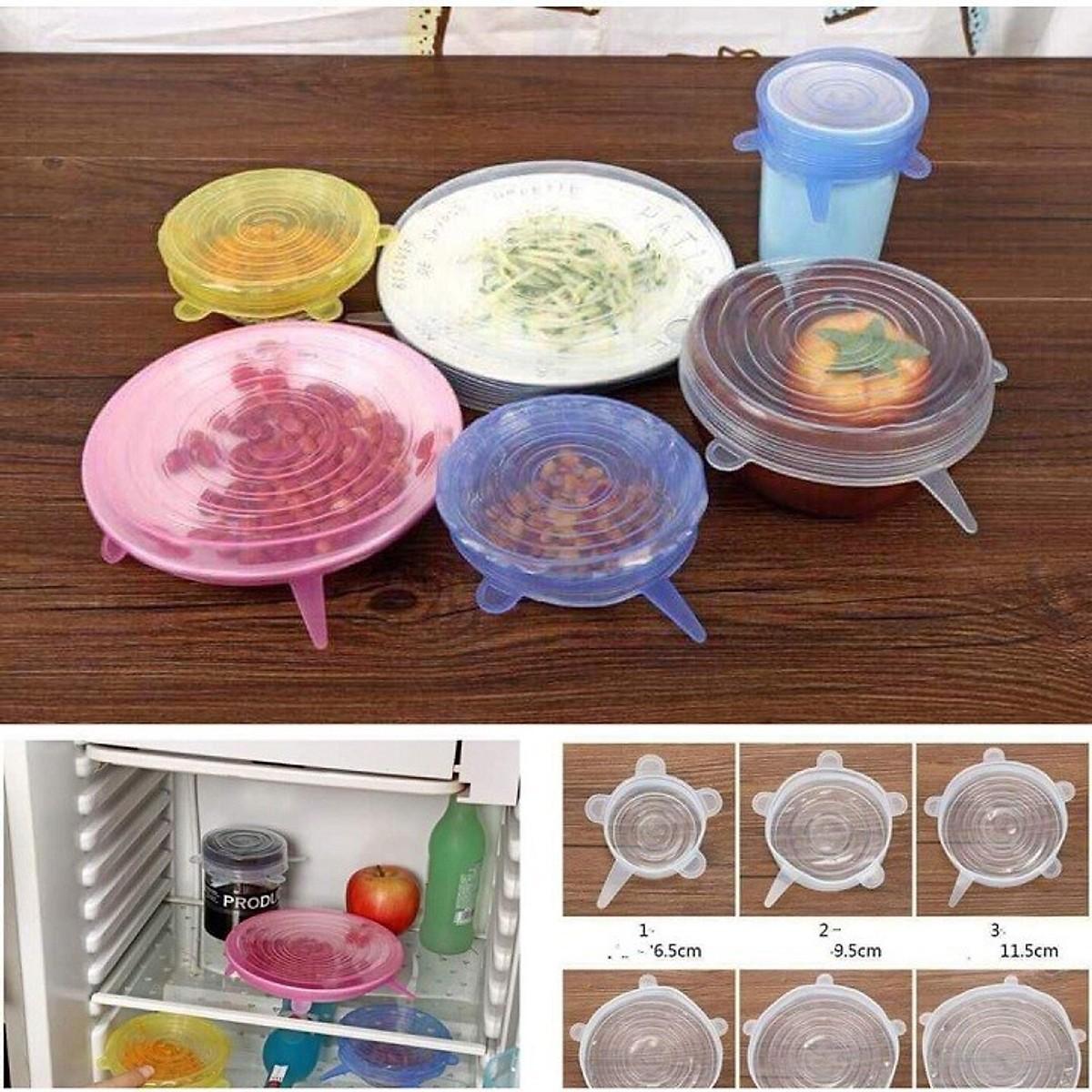 Set 6 miếng silicon bọc miệng cốc, miệng bát bảo quản thực phẩm để tủ lạnh