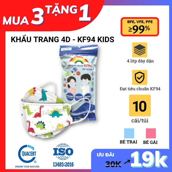 [Chính hãng] Khẩu trang KF94 KIDS- Cho Trẻ Em 4-12 tuổi - 4 lớp kháng khuẩn - Công nghệ Hàn Quốc