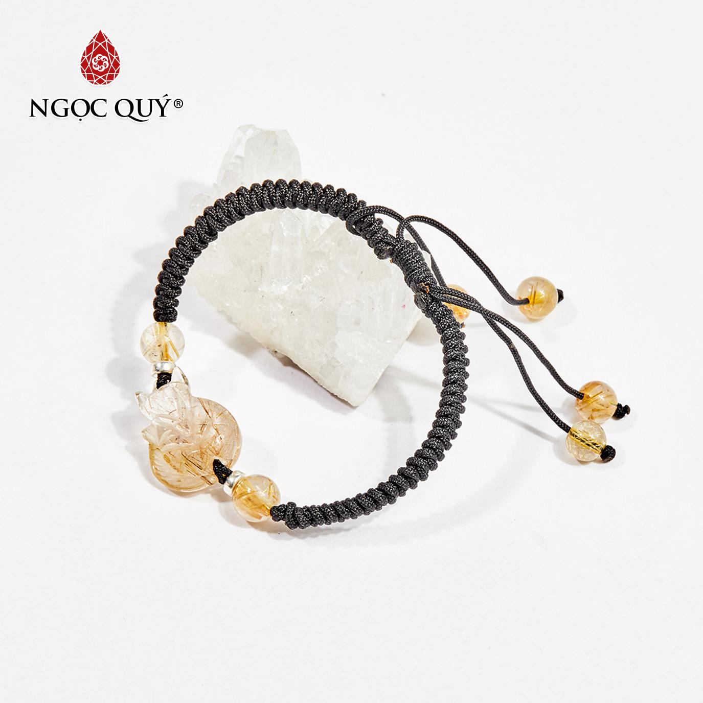 Vòng tay thắt dây đá thạch anh tóc vàng charm hồ ly mệnh kim thuỷ - ngọc quý gemstones