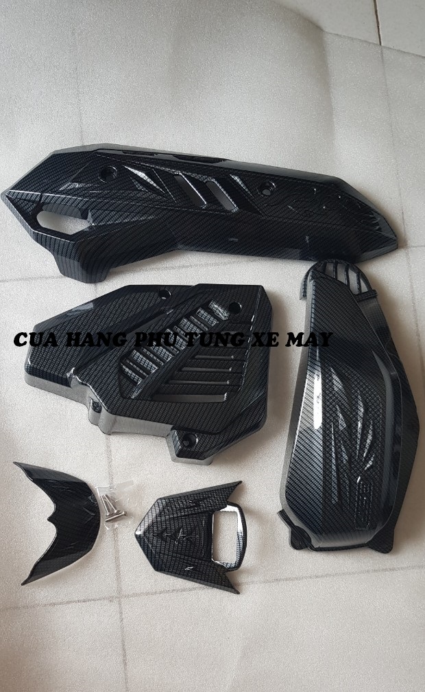 Combo 5 món Ốp pô Bầu e Quạt gió Mũi dè trước sau gắn xe AirBlade 2020 cacbon xịn, đẹp