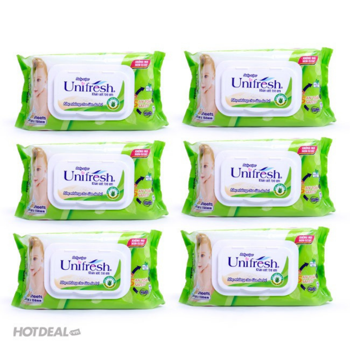 COMBO 6 KHĂN GIẤY UỚT UNIFRESH KHÔNG MÙI GÓI 80 TỜ