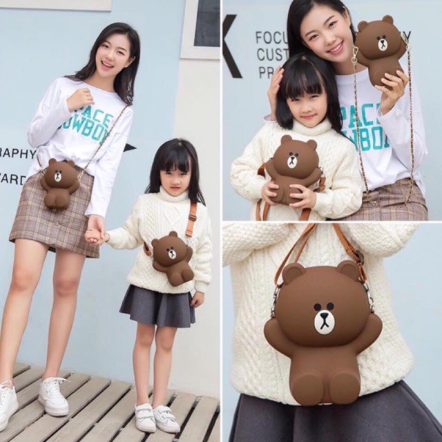 Túi Đeo Chéo Silicon Hình Gấu Brown [HÀNG LOẠI 1]