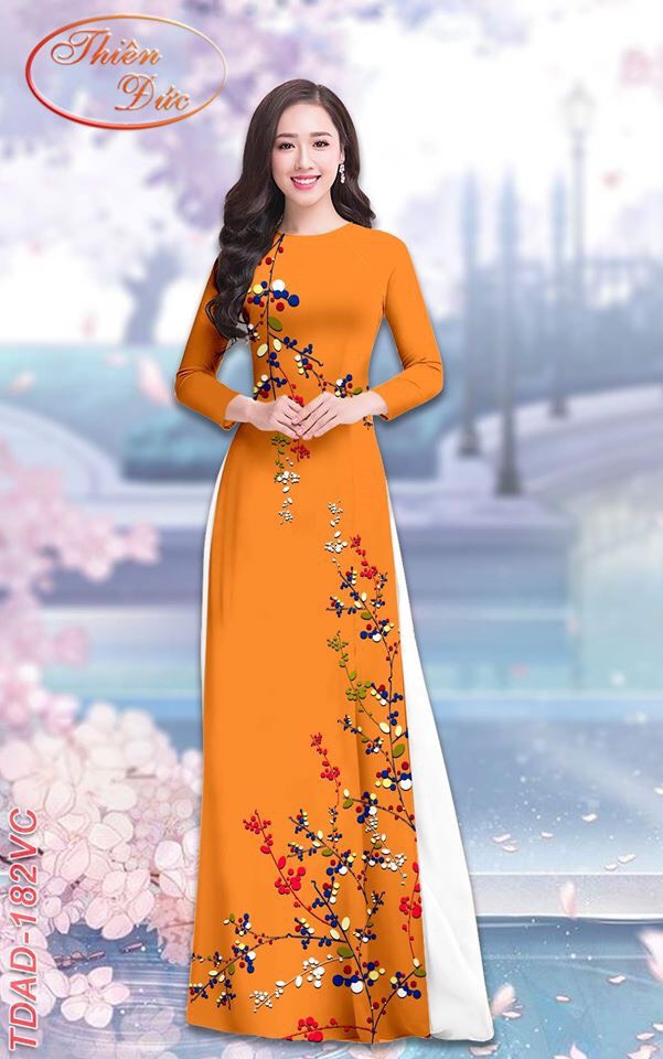 Áo Dài  In Hoa 3D Lụa Nhật Siêu Đẹp [Không Kèm Quần]
