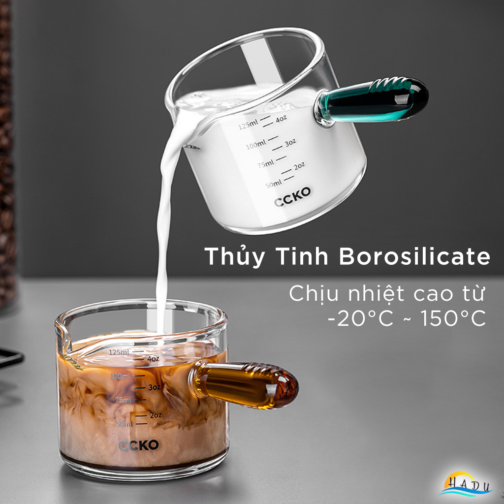 Cốc Pha Cà Phê, Trà Bằng Thủy Tinh Borosilicate CCKO 150ml, Ly/Tách Chịu Nhiệt -20°C đến 150°C, Chống Sốc Nhiệt, Có Tay Cầm, Cao Cấp