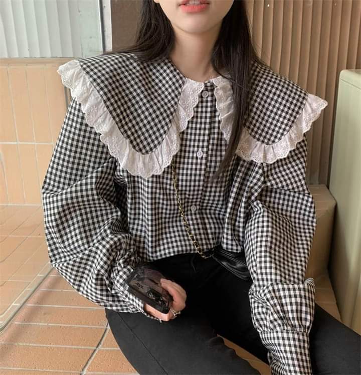 Áo sơ mi cổ 2 tầng phối ren tiểu thư