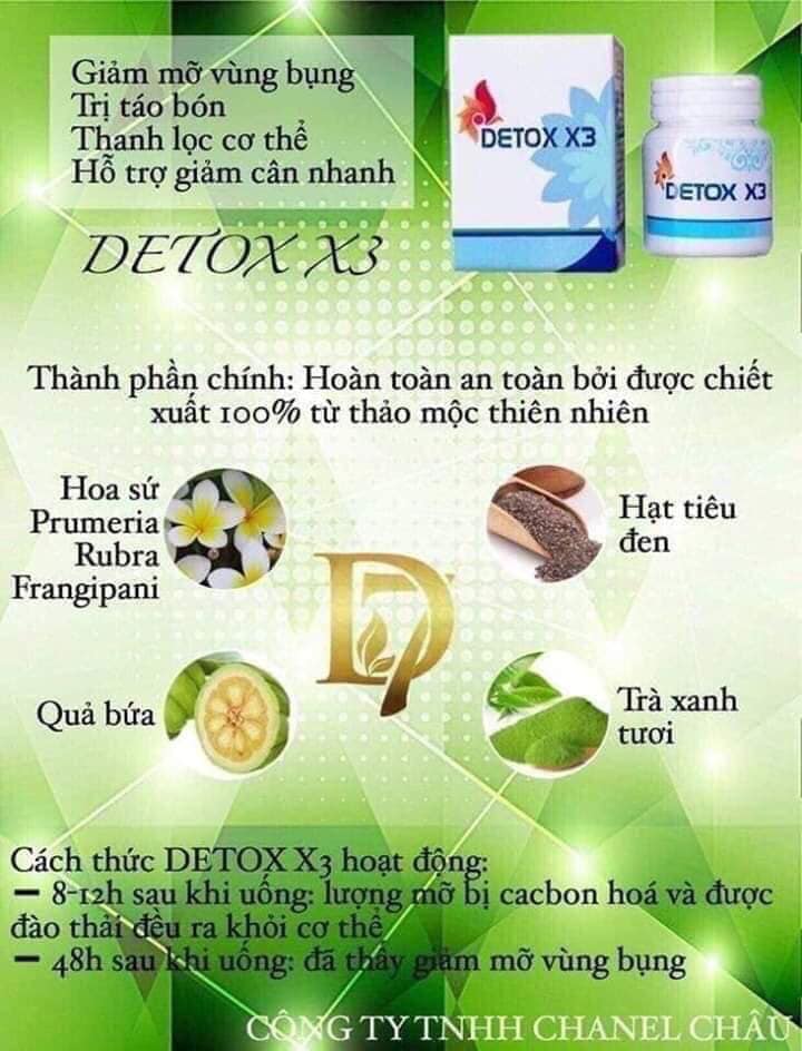 DETOX X3 GIẢM CÂN, GIẢM MỠ BỤNG NHANH (60 VIÊN)