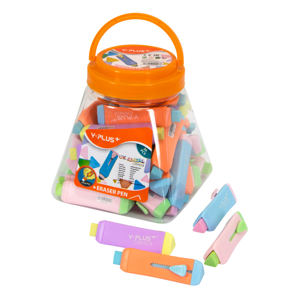 Gôm tẩy đẩy thân nhựa màu CANDY PASTEL Y-PLUS – EX130320, Thiết kế sinh động, an toàn với học sinh
