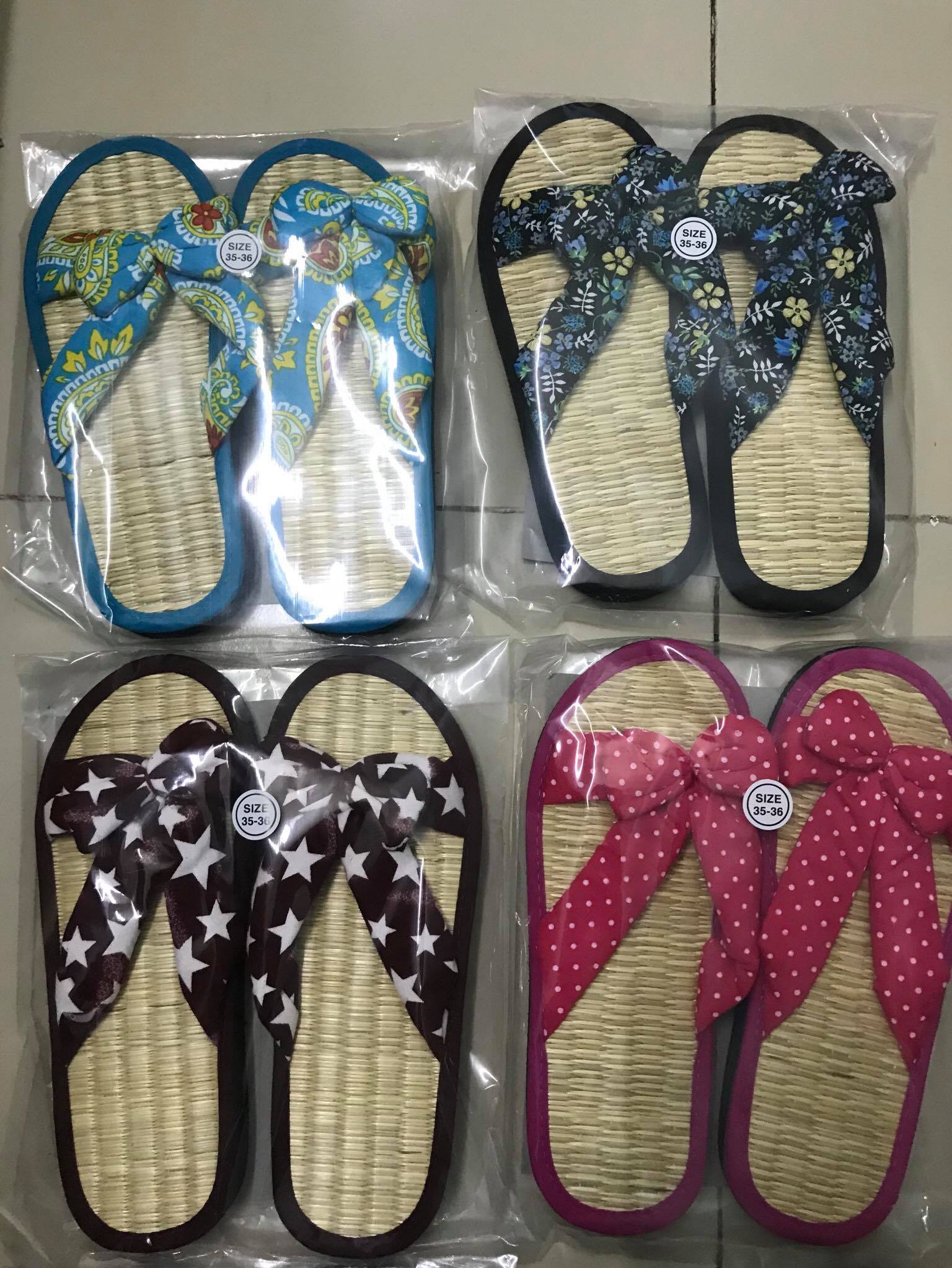 Dép Quế Chiếu Cói Quai Nơ Mang Trong Nhà Xinh Xắn (Giao Màu Ngẫu Nhiên)