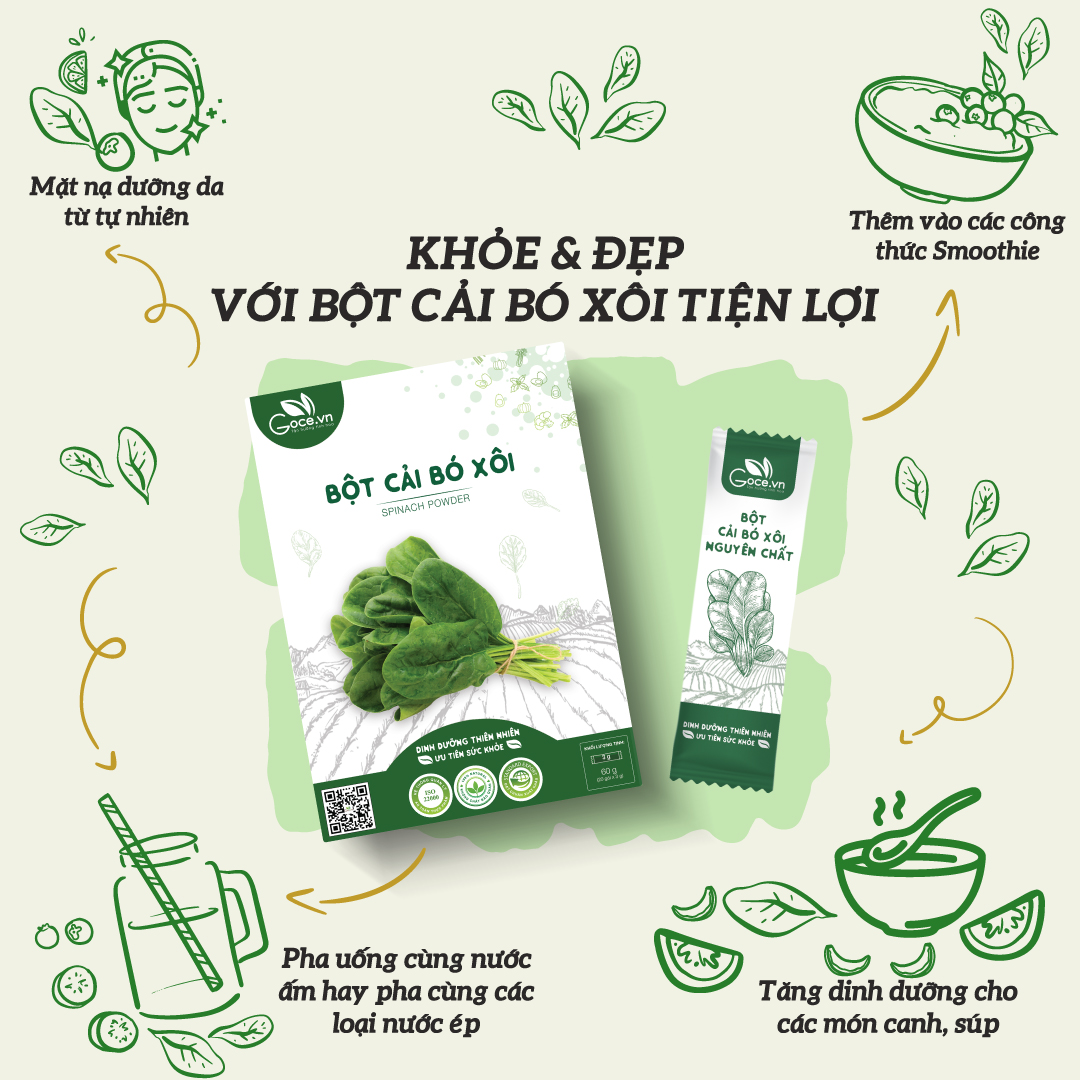 Bột cải bó xôi nguyên chất Goce (Rau bina) - 60g (20 gói x 3g)