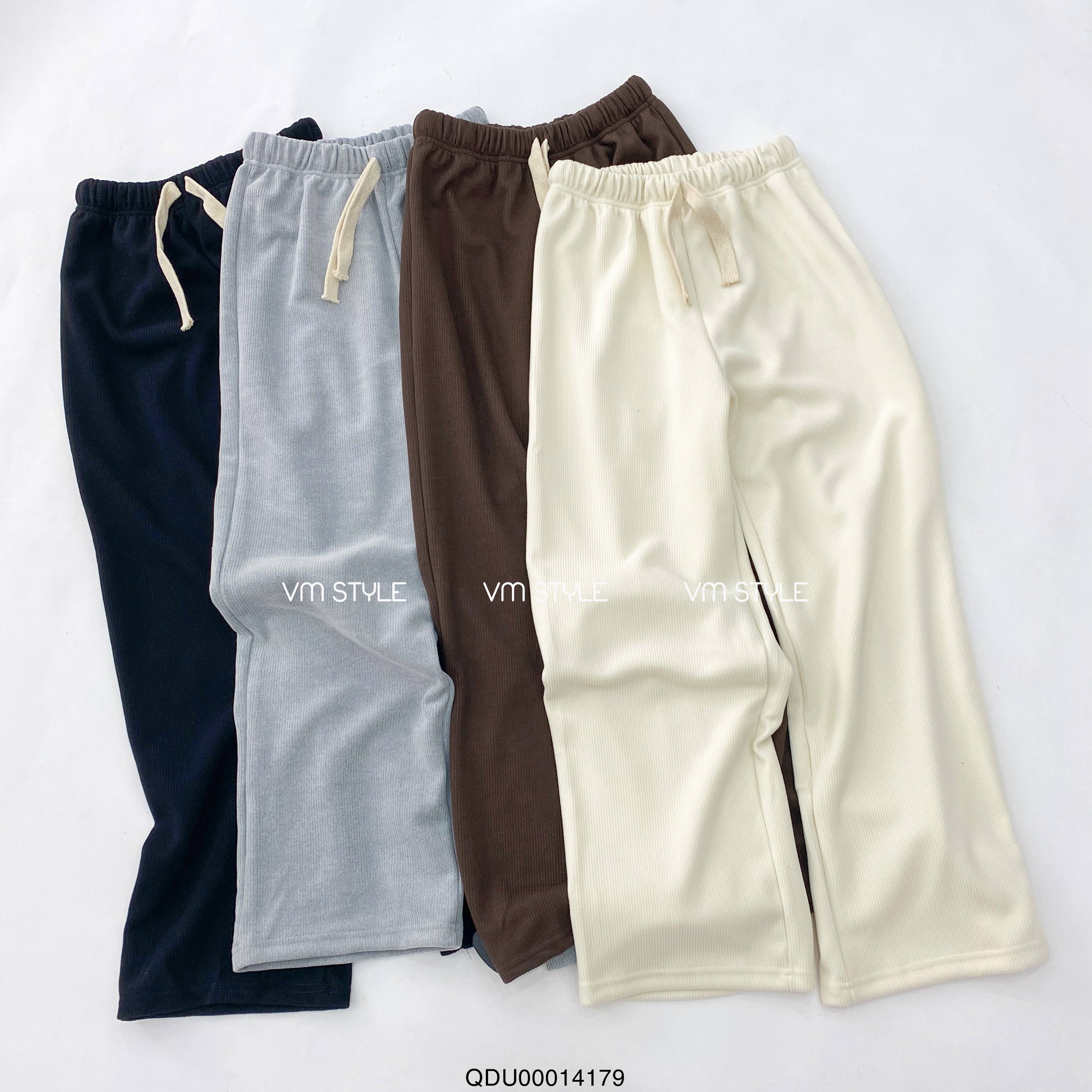 Quần dài nữ VMSTYLE QDU00014 ống suông nhung gân lưng thun dây rút 2740