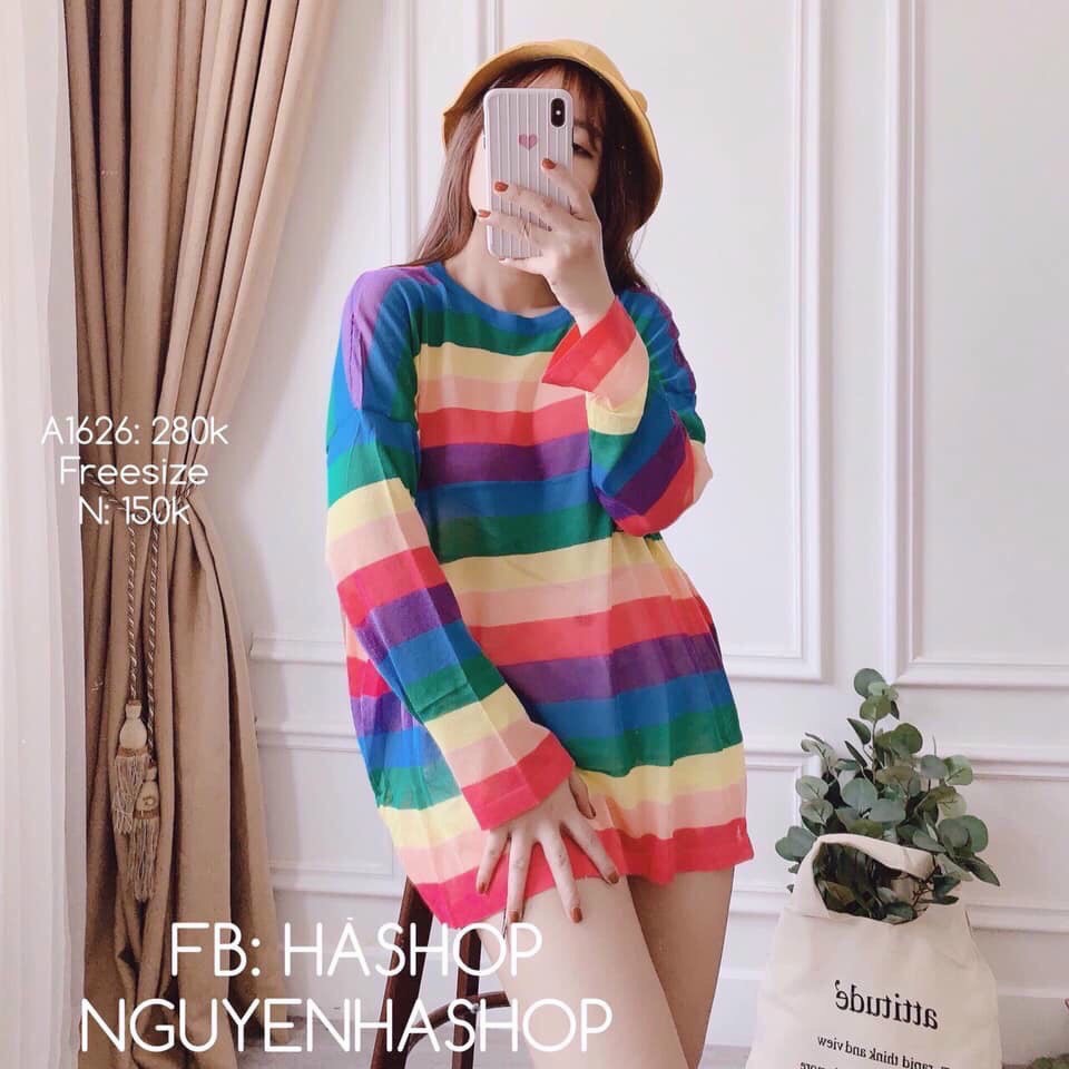 Áo len giấy cầu vồng
