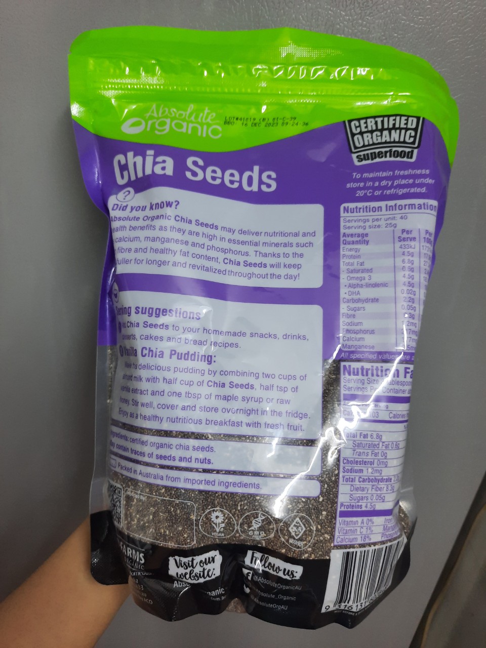Date 16.12.2023 Hạt chia Úc Absolute Organic mới nhất (1KG)