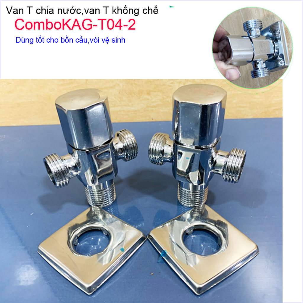 Combo 2 van T chia nước giảm áp ComboKAG-T04 cao cấp, van T chia nước bồn cầu và vòi xịt, T nối nước vòi xịt siêu bền