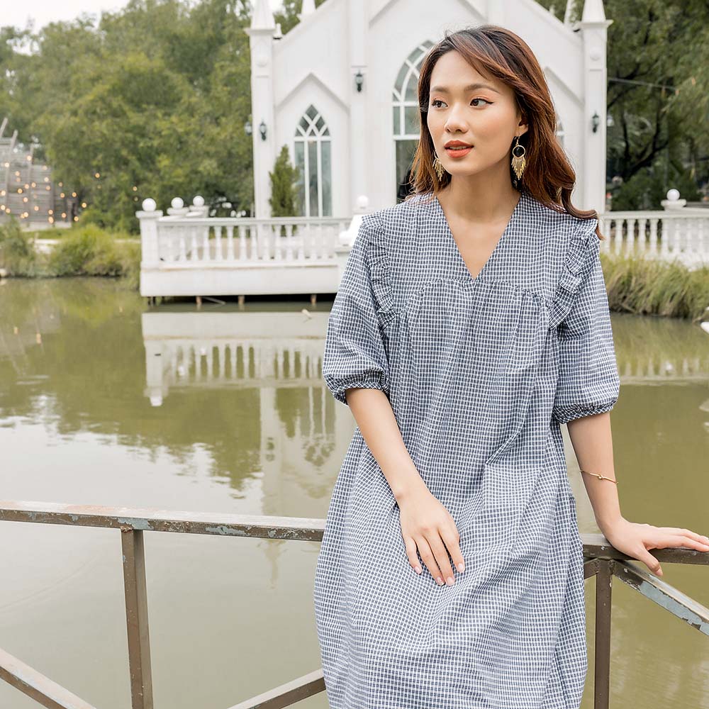 ĐẦM BẦU TAY LỬNG CỔ V HINATA DB006