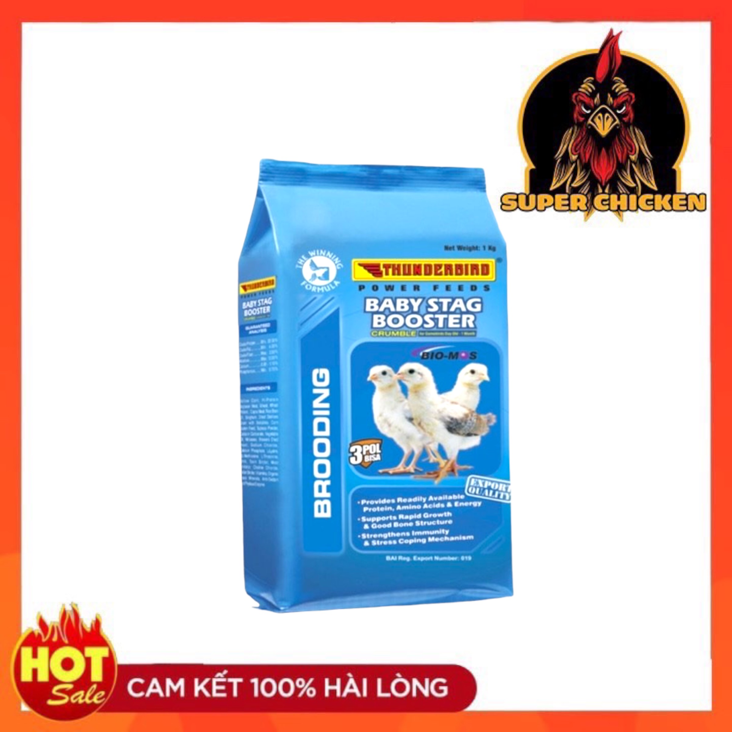 Cám gà con, gà asil , gà kelso baby stag booster 1kg giảm tỷ lệ hao hụt