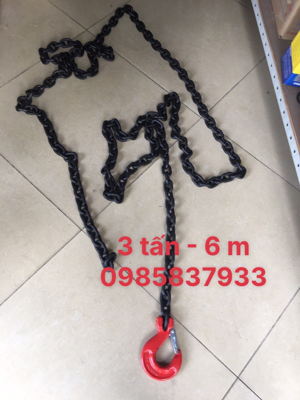 Dây xích 1 sợi 3 tấn 6m tiêu chuẩn Nhật dùng móc buộc cẩu kéo an toàn hiệu quả