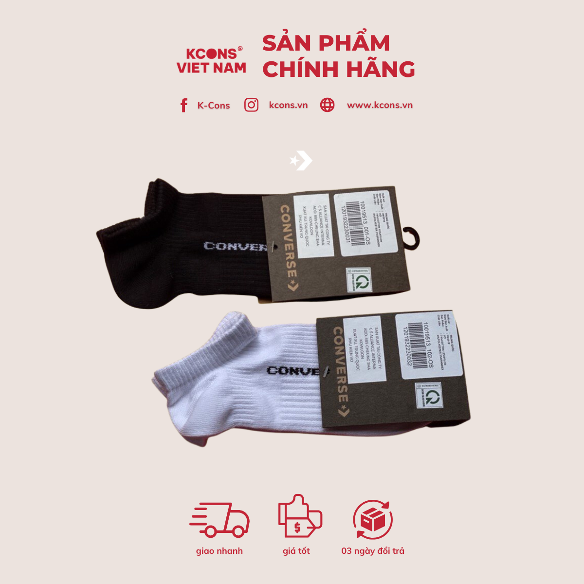 Core Single Footie Converse Socks | Tất/ Vớ Converse Chính Hãng [Khử Mùi Hôi Chân]