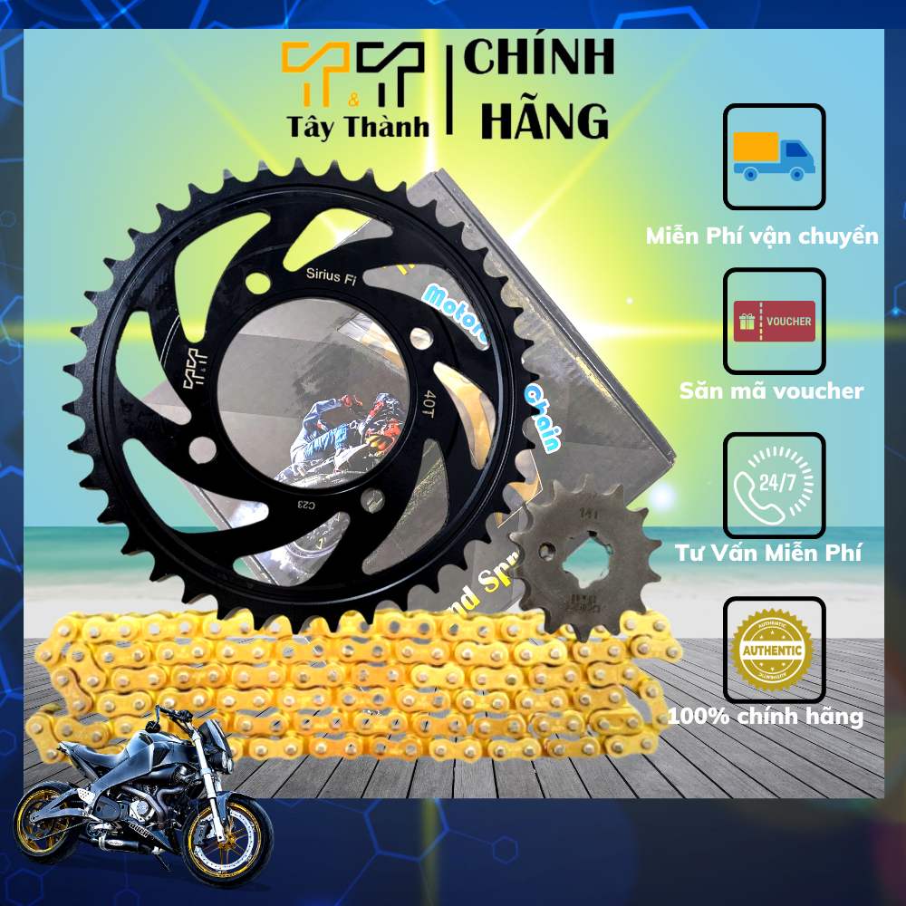 Nhông sên dĩa Sirius Fi - màu đen nhám, thông số 40T-14T, xuất xứ Thái Lan, bảo hành 6 tháng - T&T Tây Thành Shop chuyên nhông sên dĩa