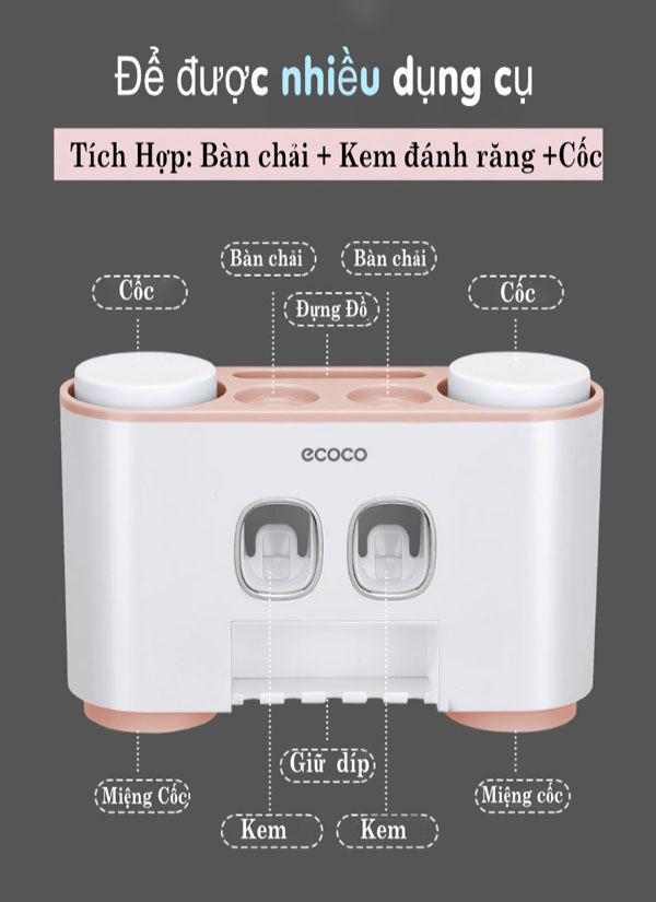 Bộ nhả kem đánh răng tự động cao cấp ECOCO 4 cốc