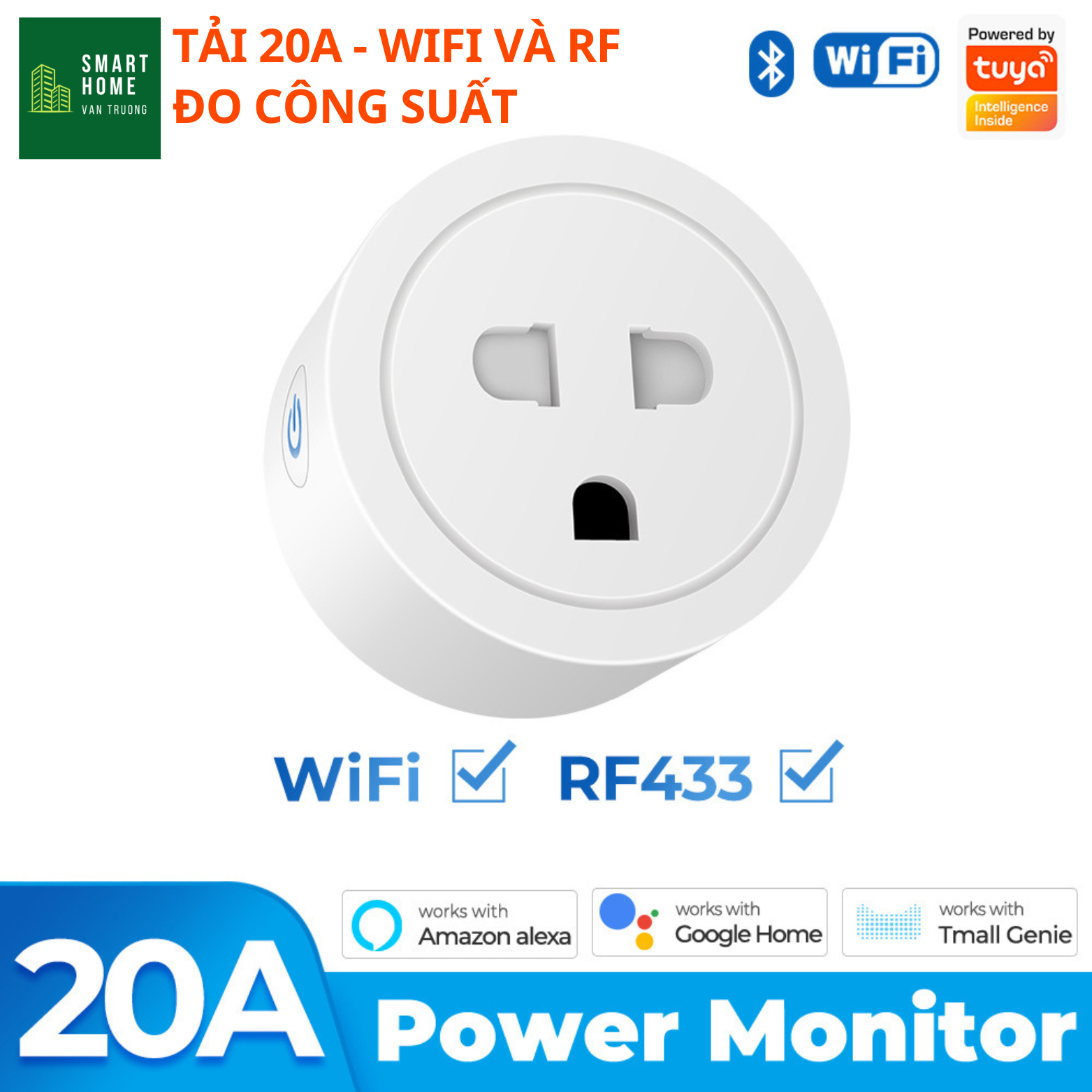 Ổ power plug timer WiFi smart life, Tuya load 2000W