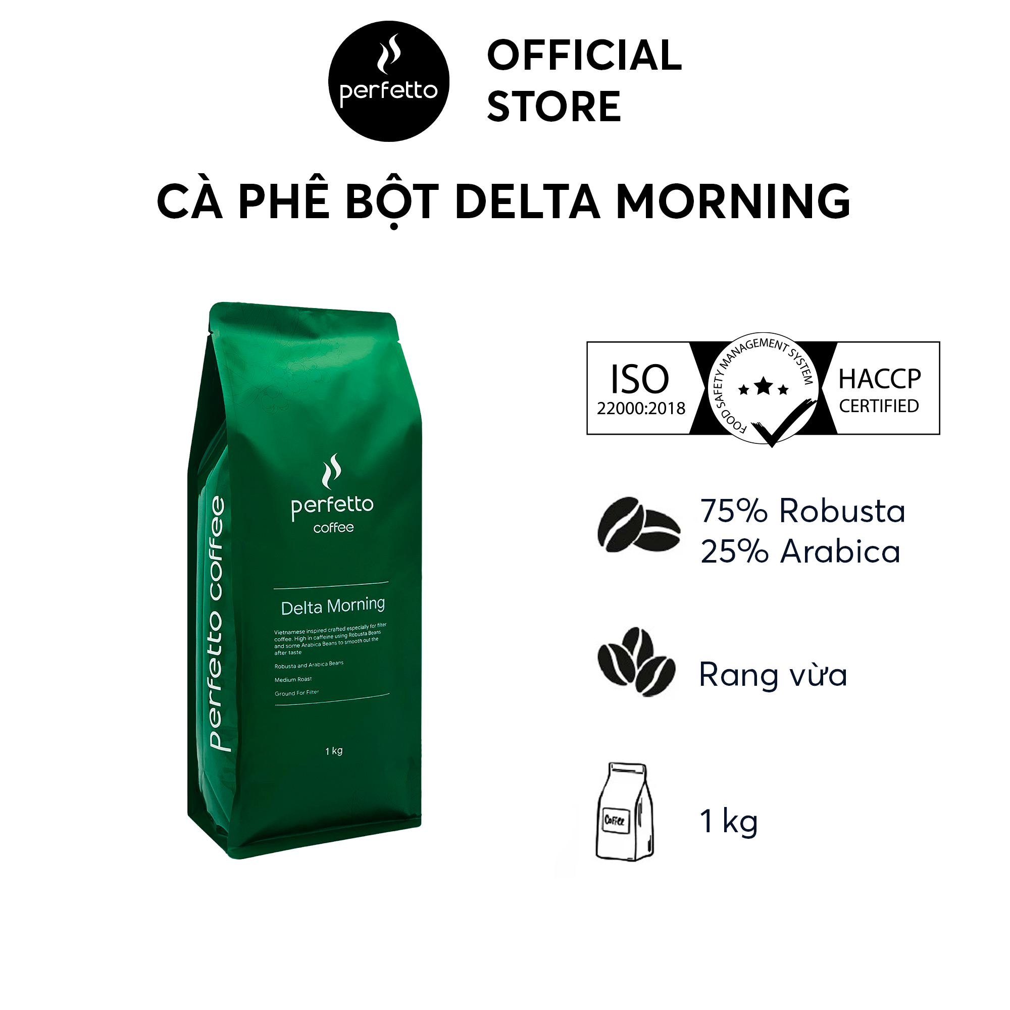 [Perfetto Coffee] Delta Morning Ground Coffee 75% Robusta & 25% Arabica 1000g