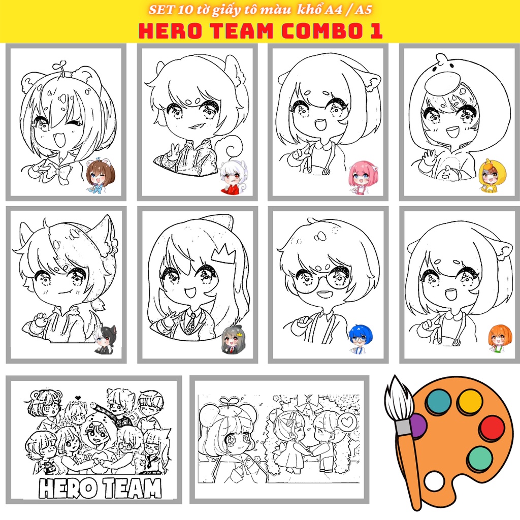 COMBO 10 TỜ GIẤY TÔ MÀU - HERO TEAM