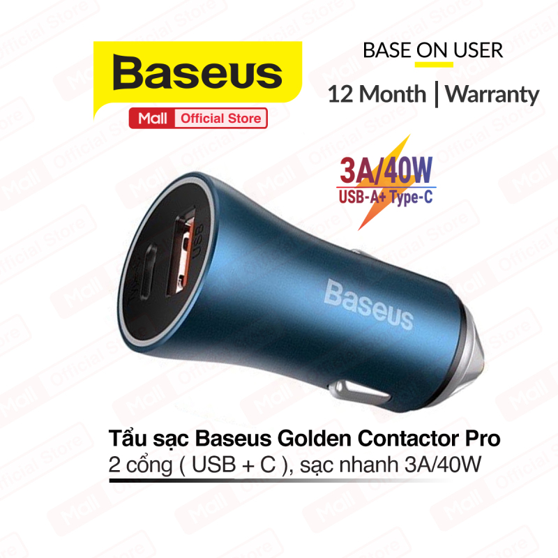Bảng giá Tẩu sạc ô tô Baseus Golden Contactor Pro 2 cổng sạc nhanh 3A công suất 40W cho điện thoại, máy tính bảng và nhiều thiết bị khác Phong Vũ