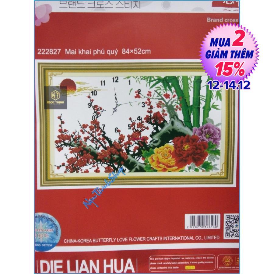 Tranh thêu chữ thập Đồng hồ hoa mai DLH-222827-Siêu thị tranh thêu