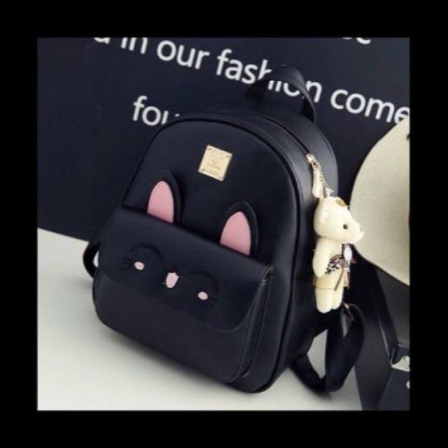 [HCM]Balo Da Mèo 2 Ngăn Tai Hồng Cute (vừa A5)