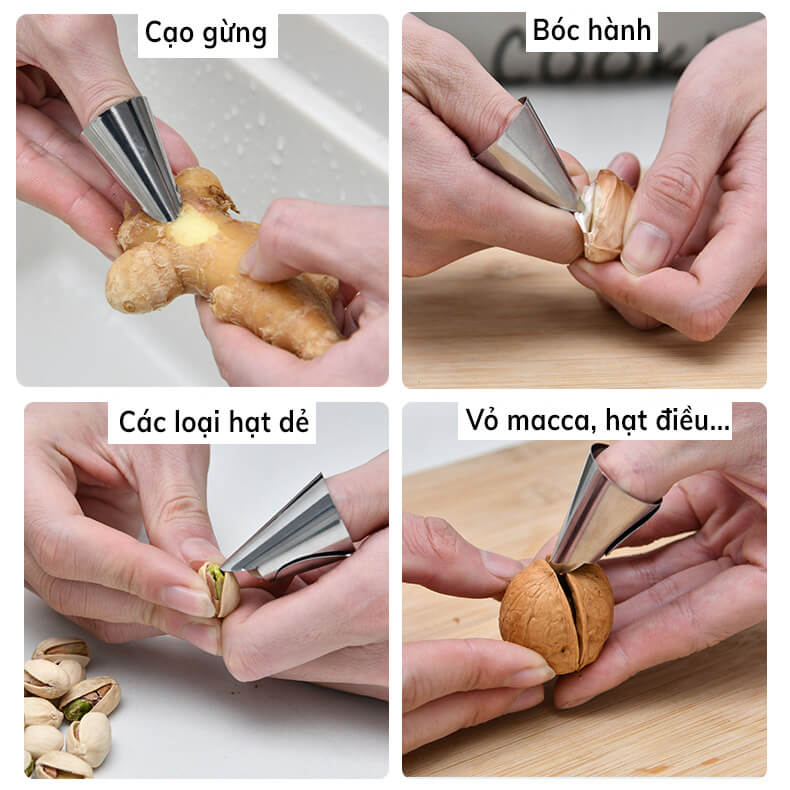 Dụng Cụ Tách Hạt Bọc Ngón Tay Inox Đa Dụng Hamart (Bóc rau củ quả, tách vỏ ngũ cốc, chống đứt tay...)