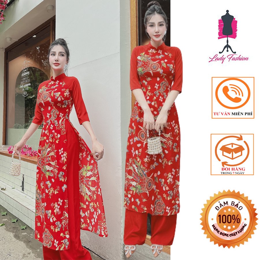 [4.4 Hoàn tiền 15%]Áo dài tay phối họa tiết hoa-AD19