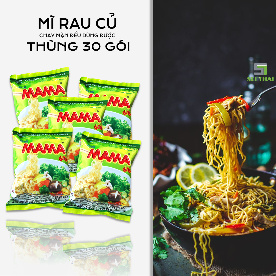 Thùng mì chay rau củ MAMA Thái Lan chay - 30 gói 60gr - MAMA instant noodles vegatables