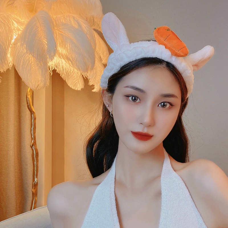 Băng Đô Turban Tai Thỏ Cà Rốt Cài rửa mặt