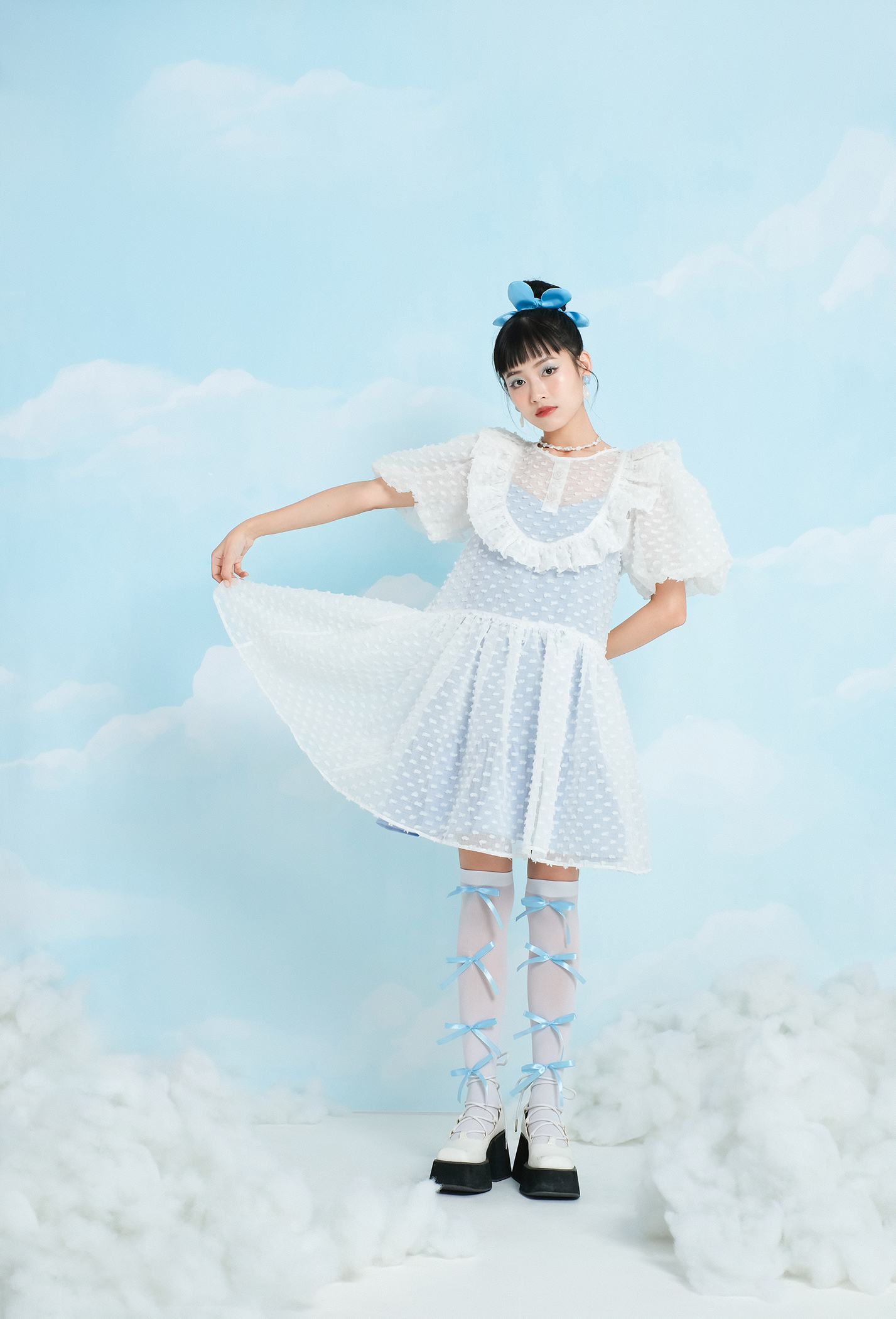 Double Moonshot - Set đầm xoè phối bèo Cotton Cloud