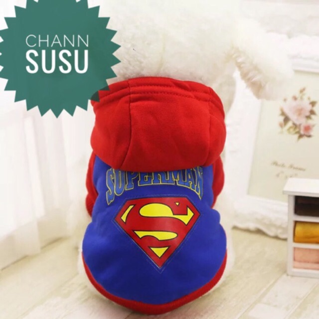 Quần áo chó mèo - áo nỉ siêu nhân có mũ cho chó mèo - channsusu pet shop