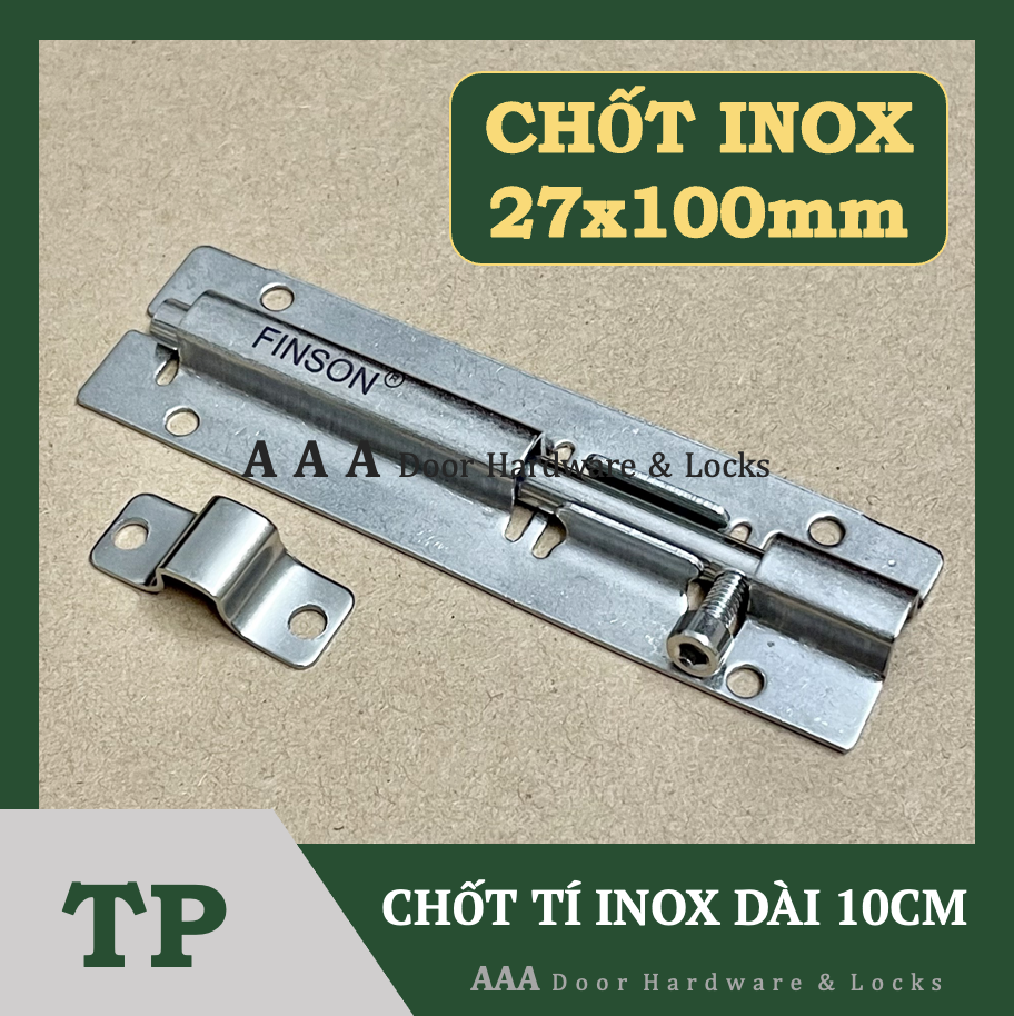 Chốt tí inox tp dài 10cm rộng 2.7cm - chốt gài ngang 1t bản nhỏ