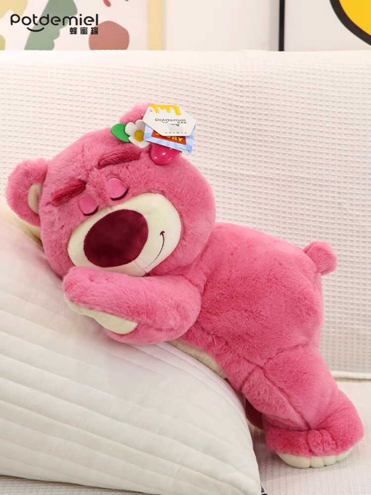 Gấu bông lotso huggin bear lông xù dâu nằm khổng lồ cao cấp gấu bông city