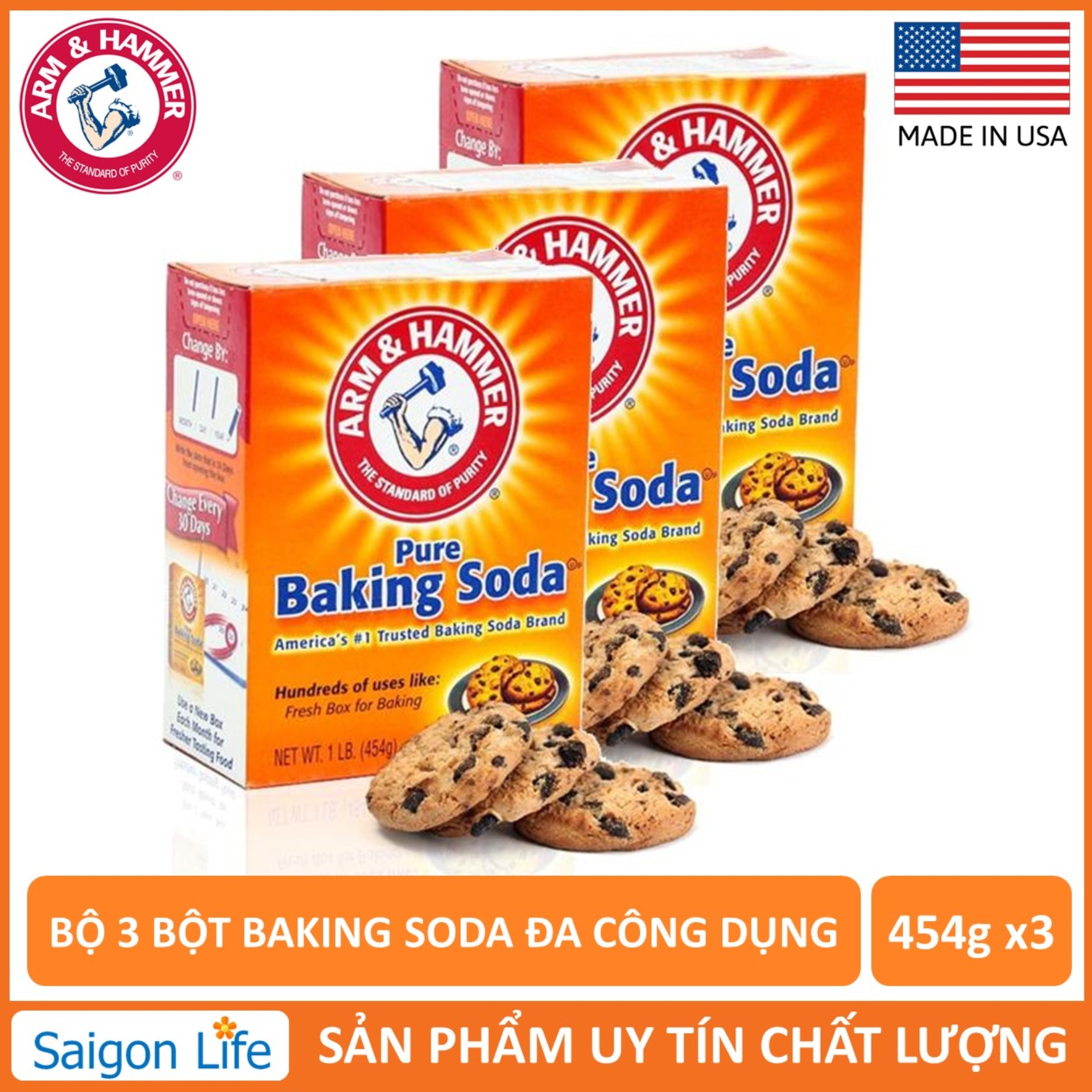 Bộ 3 Bột Baking Soda Đa Công Dụng 454g