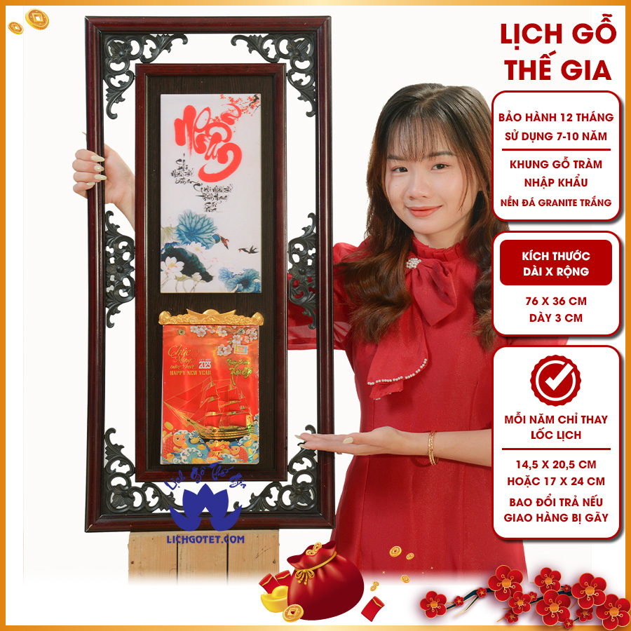 [HCM]LỊCH GỖ THƯ PHÁP CHỮ NHẪN