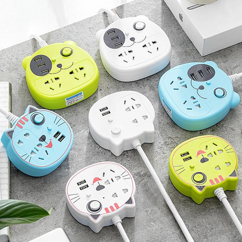 Ổ cắm cartoon M7 đa chức năng có nút nguồn , 2 cổng USB, cực tiện nghi, chất liệu chịu nhiệt kèm theo giá đỡ điện thoại dễ dàng treo tường tiết kiệm không gian