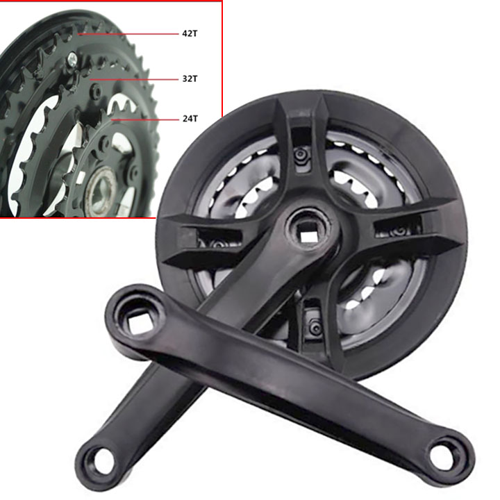Đĩa xích xe đạp 3 tầng 24/34/42t-170mm cốt vuông