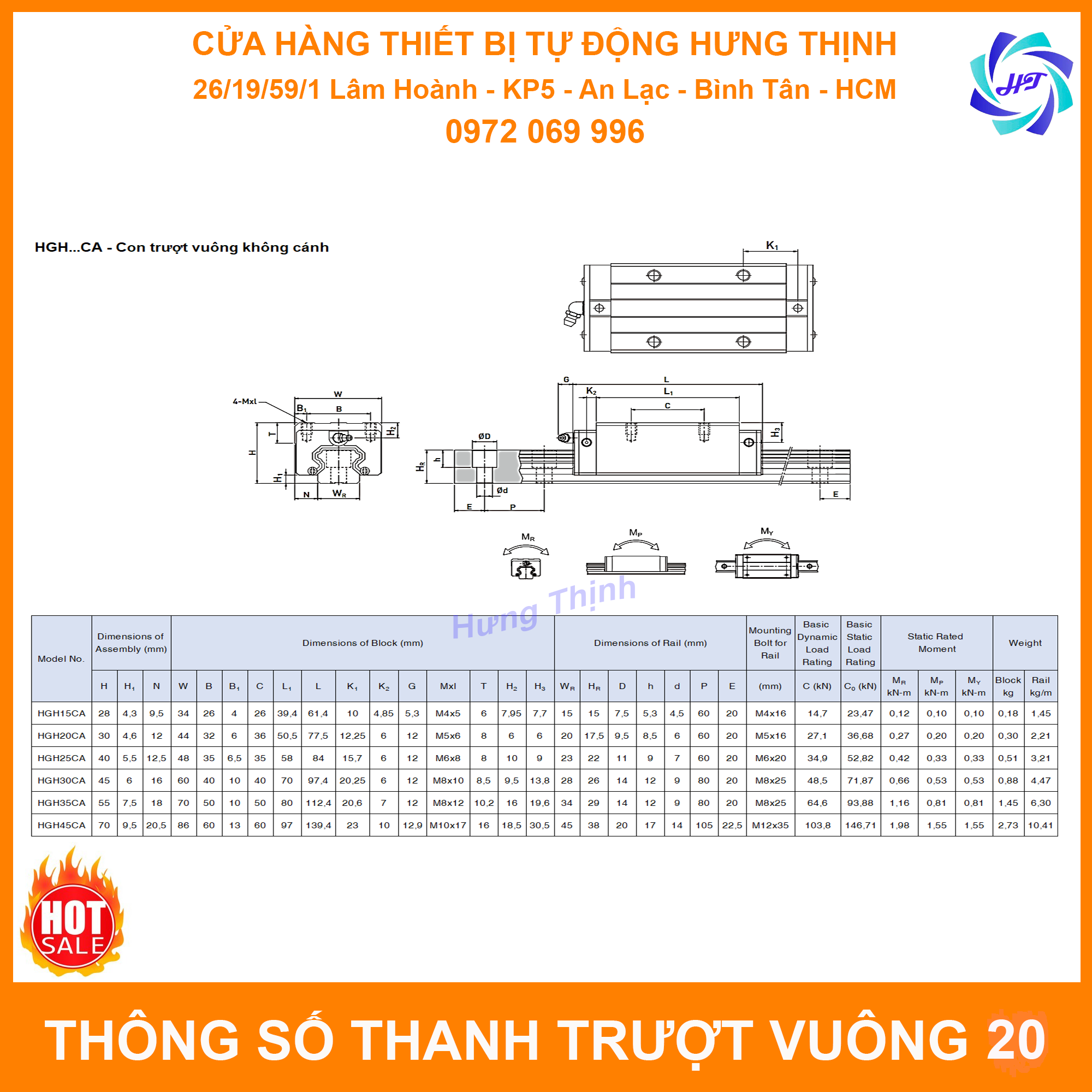 Ray Trượt Vuông 20 Dài 1000mm