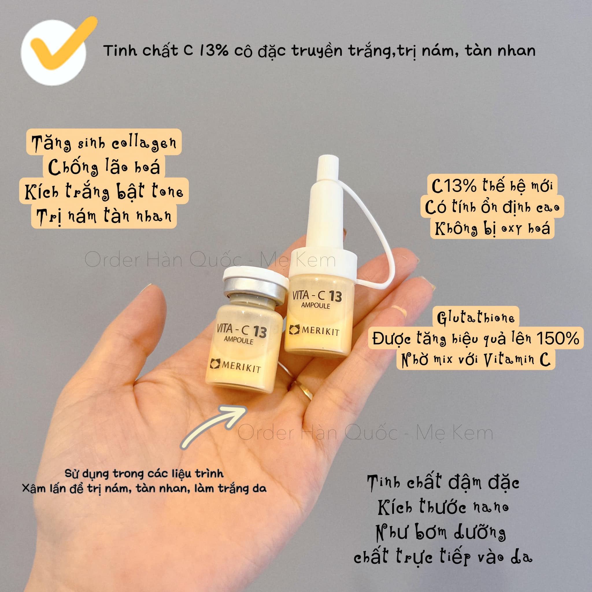 Set tinh chất C13% Glutathione trắng da mờ nám Merikit