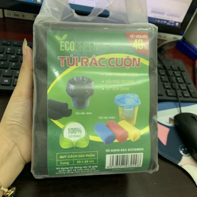 Túi đựng rác cuộn đen sinh học tự phân hủy Ecogreen (3 cuộn/ túi)