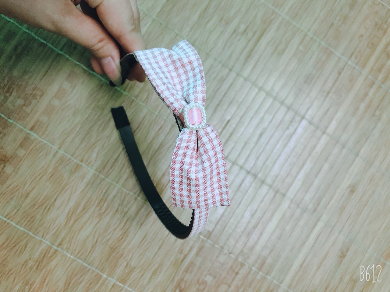 Sét 2 Bờm cài tóc vải kẻ phối nơ siêu xinh - phukienteen