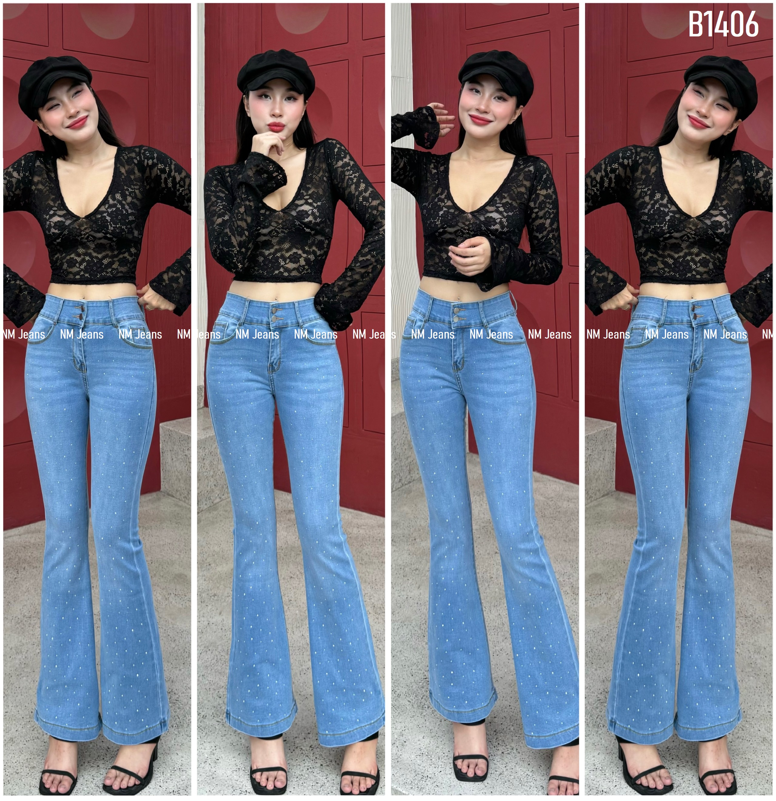 quần jean nữ loe đính đá có 3 màu