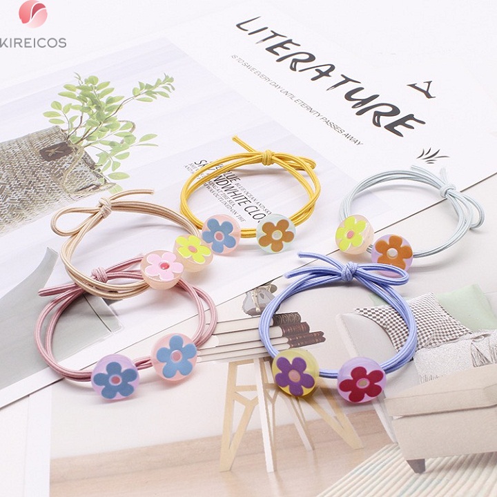 [HCM]Set 5 Dây Cột Tóc 2 Hoa 5 Cánh Nhiều Màu
