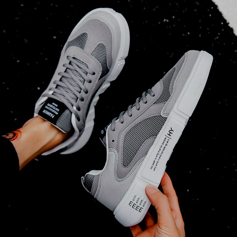 SALE - Giày sneaker nam G26 Xám đậm chất vải cao cấp kết hợp da lộn phong cách trẻ trung năng động buộc dây đi học đi chơi thoáng khí