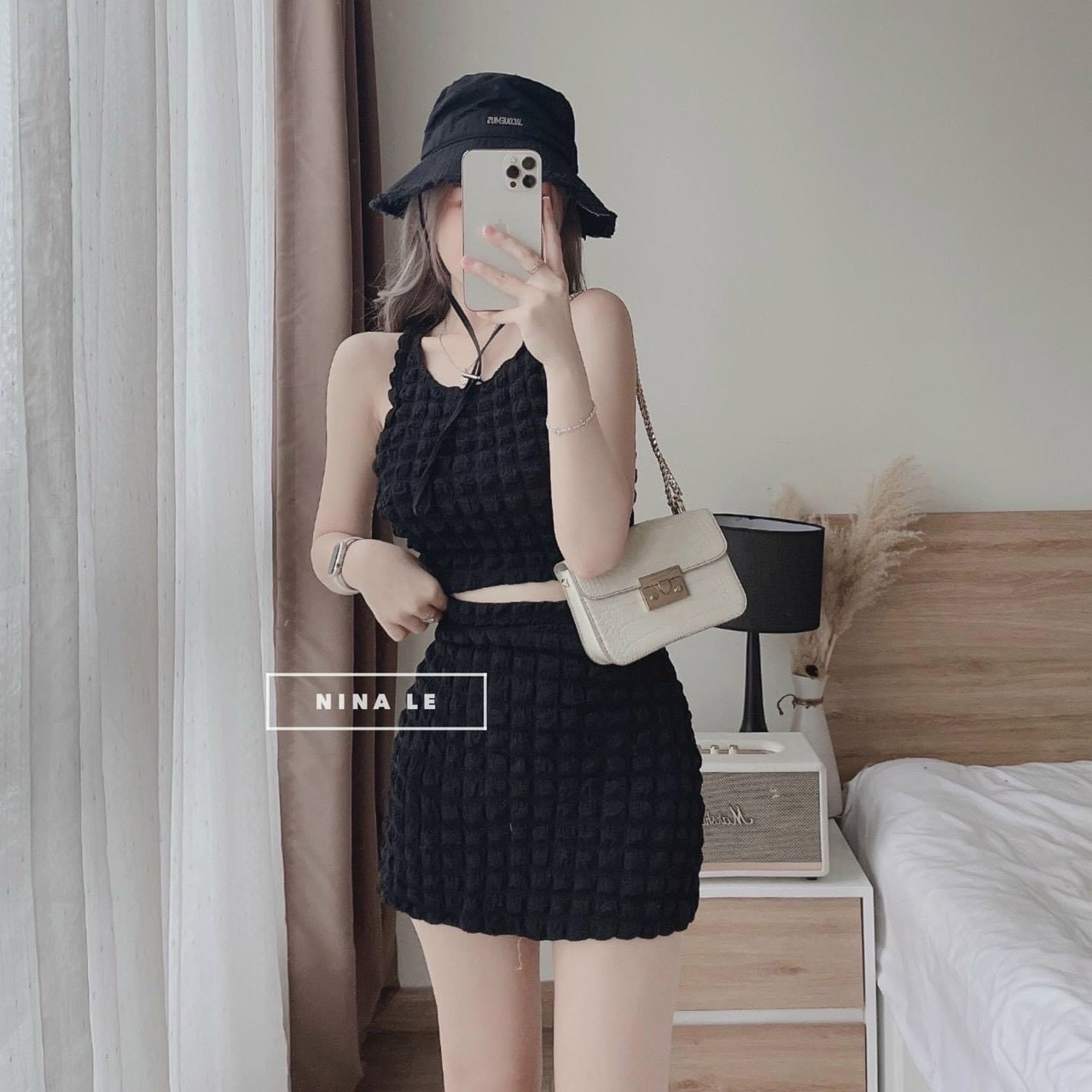 Set Áo Croptop Và Chân Váy Có Lót